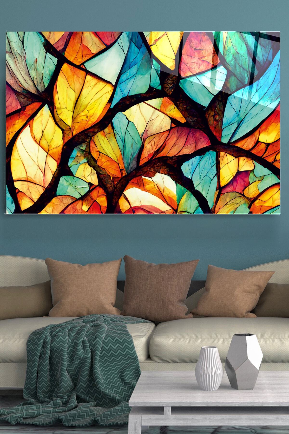 Abstract Cam Tablo, Dekoratif Cam Tablo (50 x 70)