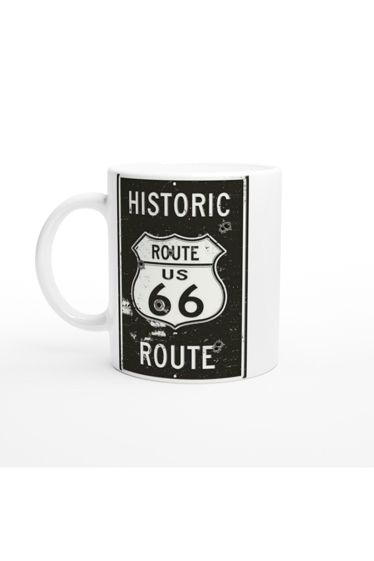 Route 66 Kurşun İzli Retro Metal Levha Temalı Kupa Bardak