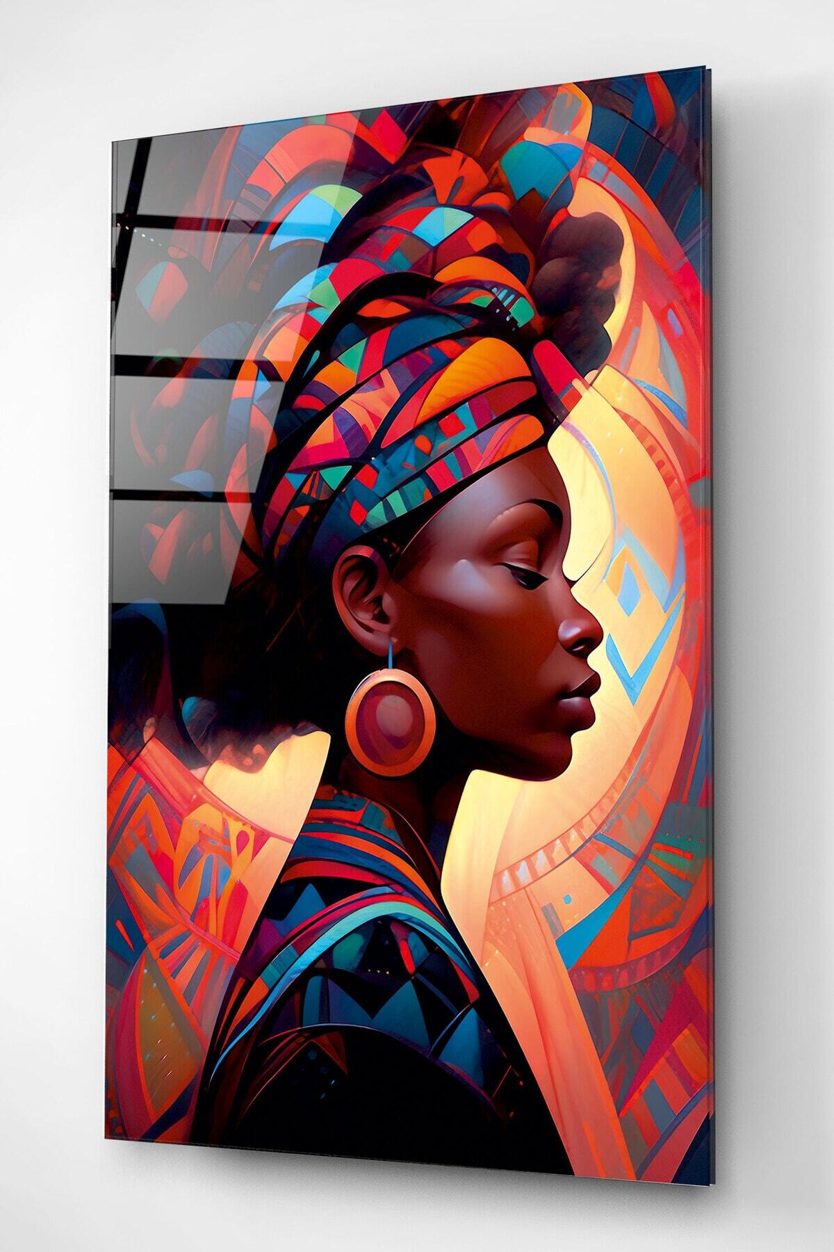 Dekoratif Afrikalı Kadın Dekoratif Cam Tablo (80 x 120)