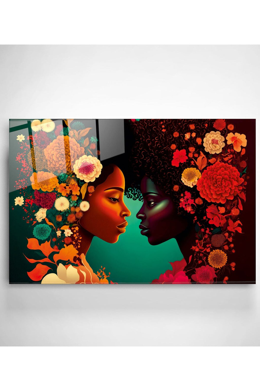 Woman Flower Cam Tablo, Dekoratif Cam Tablo (30 x 50)