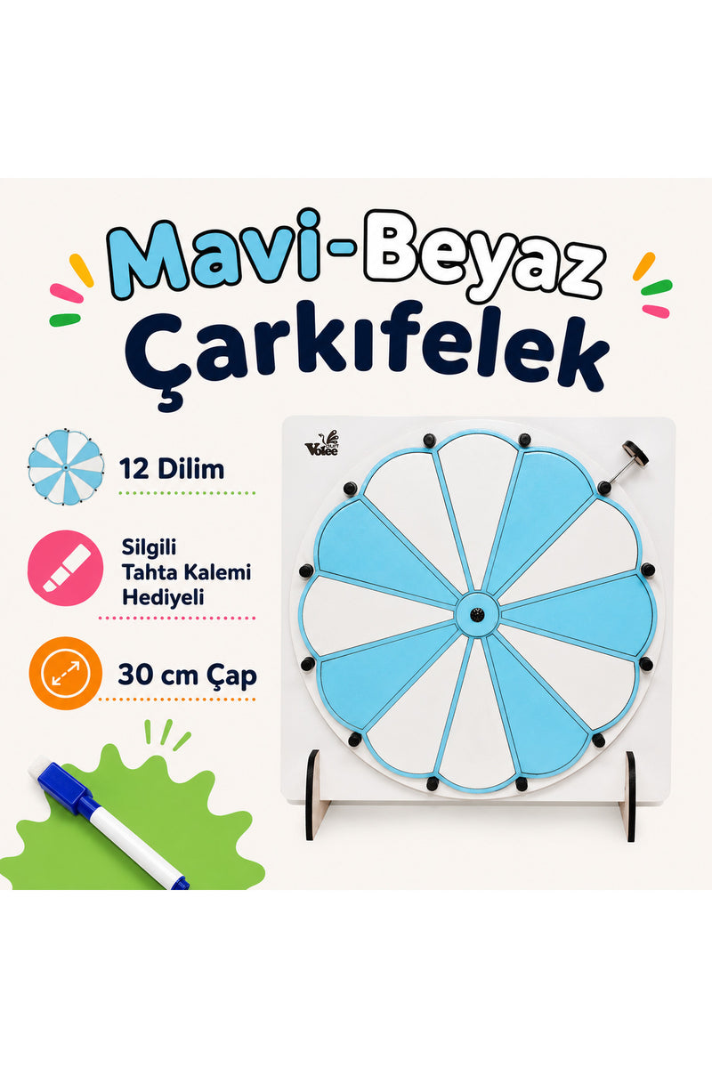 MAVİ-BEYAZ Çarkıfelek Oyunu Ahşap Eğitim Materyali + MES Akademi Eğitim Seti Hediye!