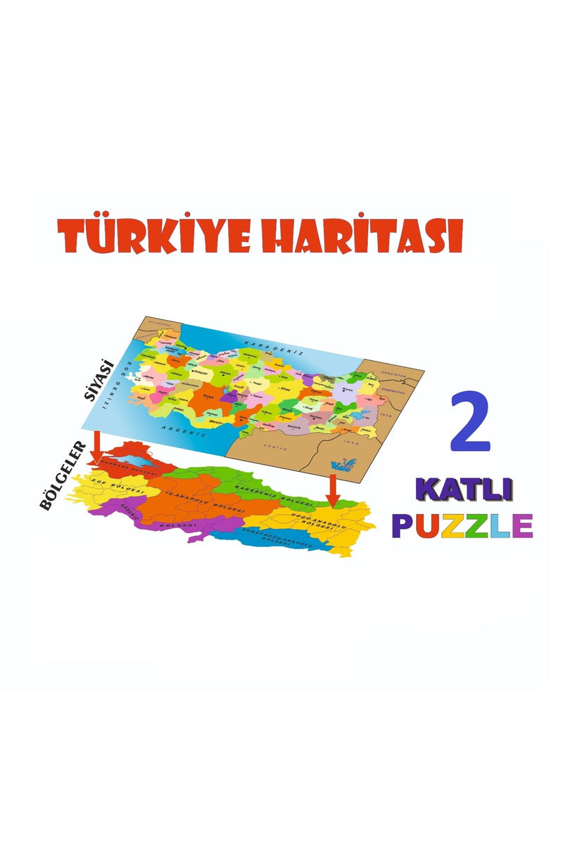 Ahşap Türkiye Haritası Puzzle Eğitici Ahşap Set Sök Tak Şehir/Bölgeler/Fiziki Puzzle Harita + MES Akademi Eğitim Seti Hediye!