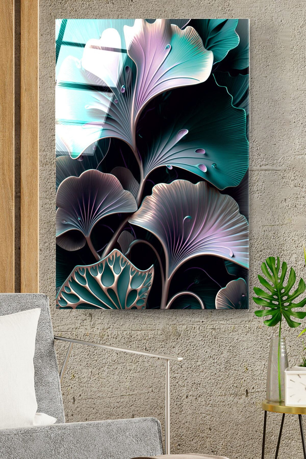 Leaf Art Cam Tablo, Dekoratif Cam Tablo (30 x 50)
