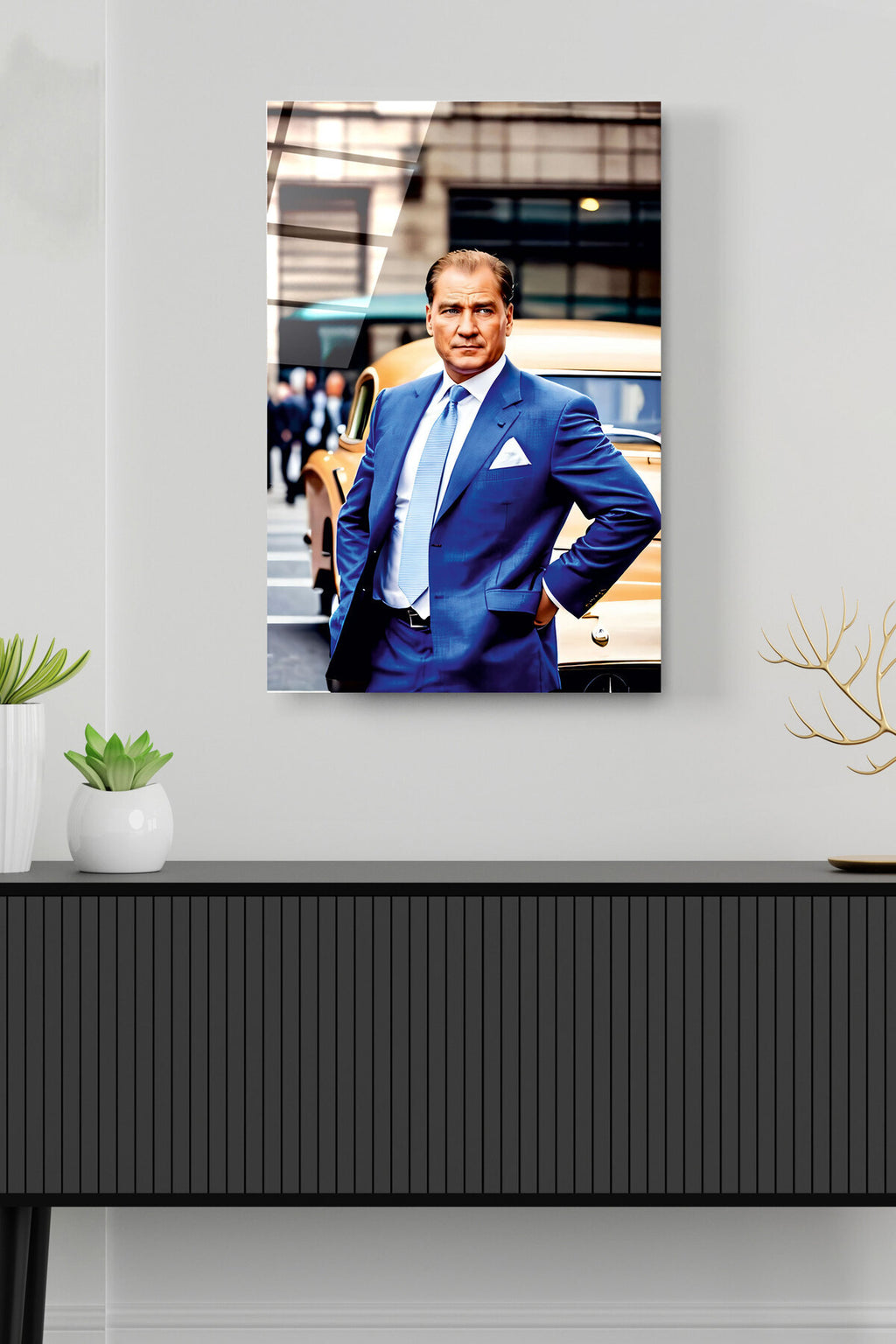 Atatürk Portresi - Yapay Zeka Tasarımlı Cam Tablo, Dekoratif Cam Tablo (30 x 50)