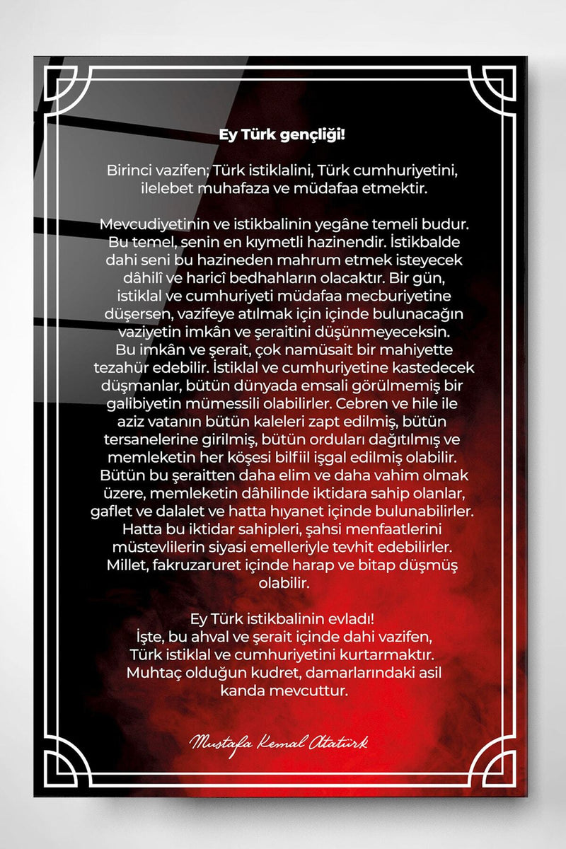 Atatürk'ün Gençliğe Hitabesi Cam Tablo, Dekoratif Cam Tablo