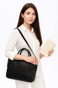 Siyah Kroko Desenli Macbook Organizer 13 ve 14 İnç Laptop Evrak Çantası