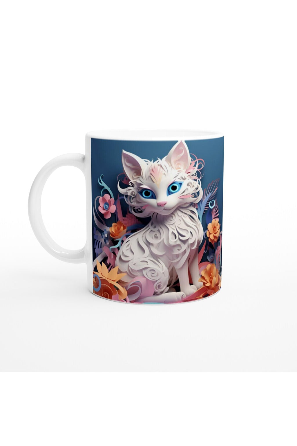 Beyaz Kedi Baskılı Kupa Bardak