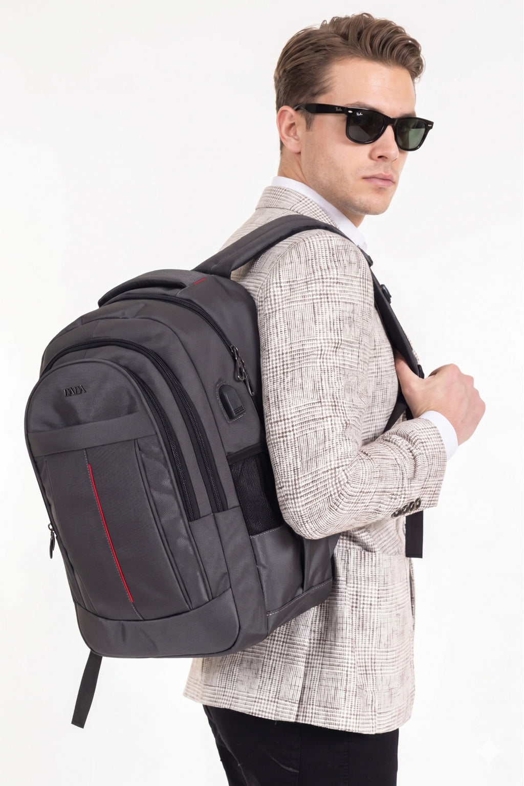 Gri Sırt Çantası Su Geçirmez USB Şarjlı Sırt Çantası - 15.6'' Laptop ve 10'' Tablet