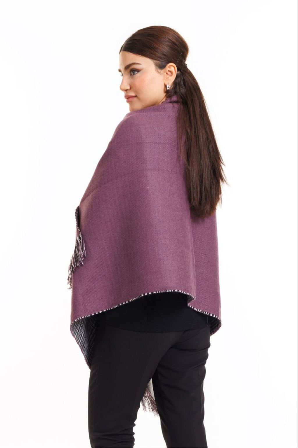 Çift Taraflı Ekoseli Yünlü Omuz Şalı - 70x190cm - Kışlık Şal (Tek Ebat)