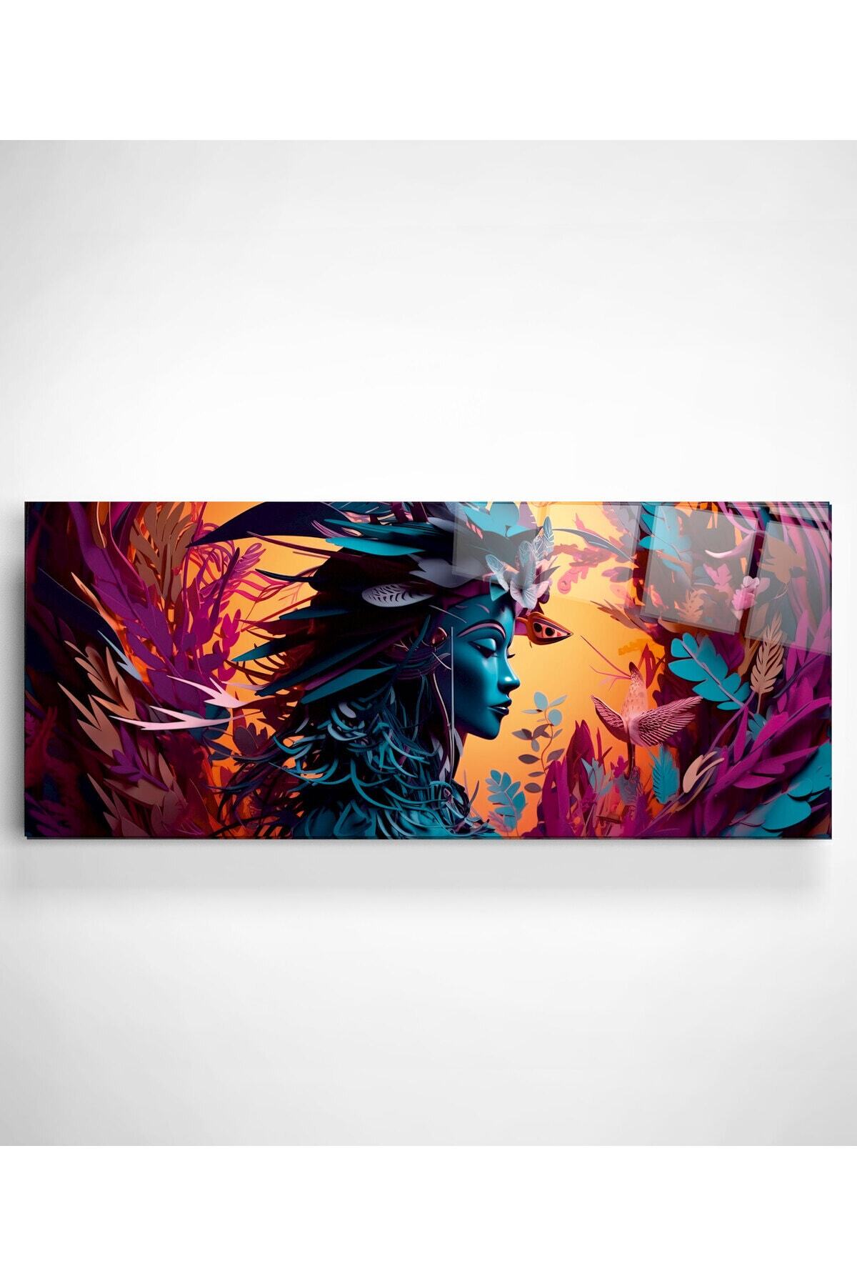 Dekoratif Renkli Soyut Dekoratif Cam Tablo (50 x 120)