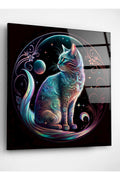 Neon Kedi Cam Tablo, Dekoratif Cam Tablo