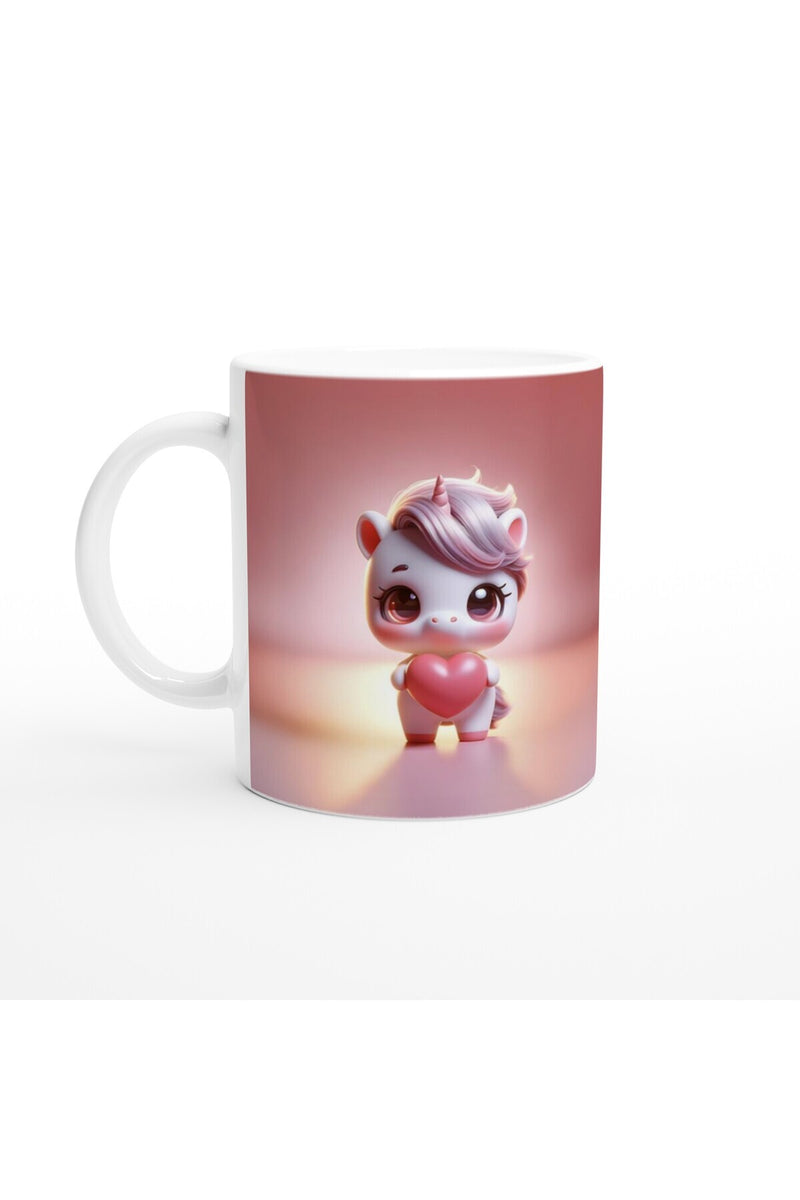 Kalp Tutan Sevimli Unicorn Temalı Baskılı Kupa Bardak