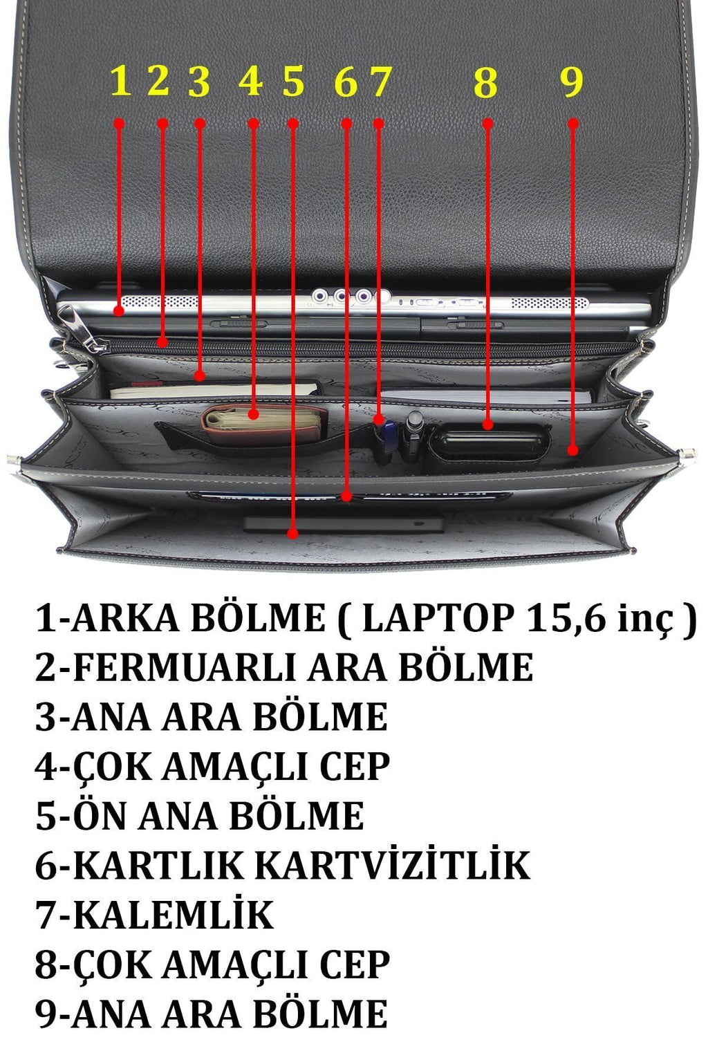 Evrak Tipi Erkek El Çantası Kilit Mekanizmalı Omuz Askılı 15,6 Inç Laptop Bölmeli