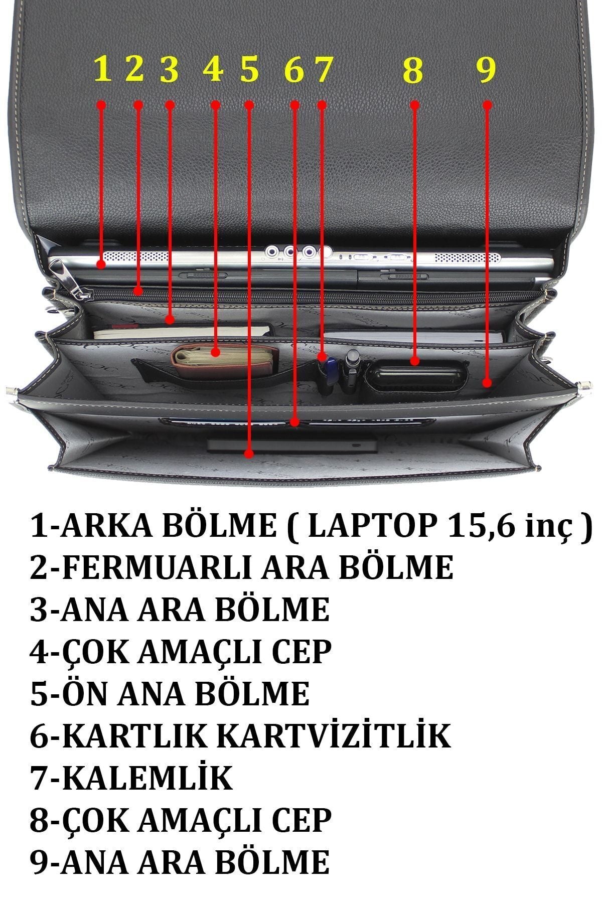 Evrak Tipi Erkek El Çantası Kilit Mekanizmalı Omuz Askılı 15,6 Inç Laptop Bölmeli