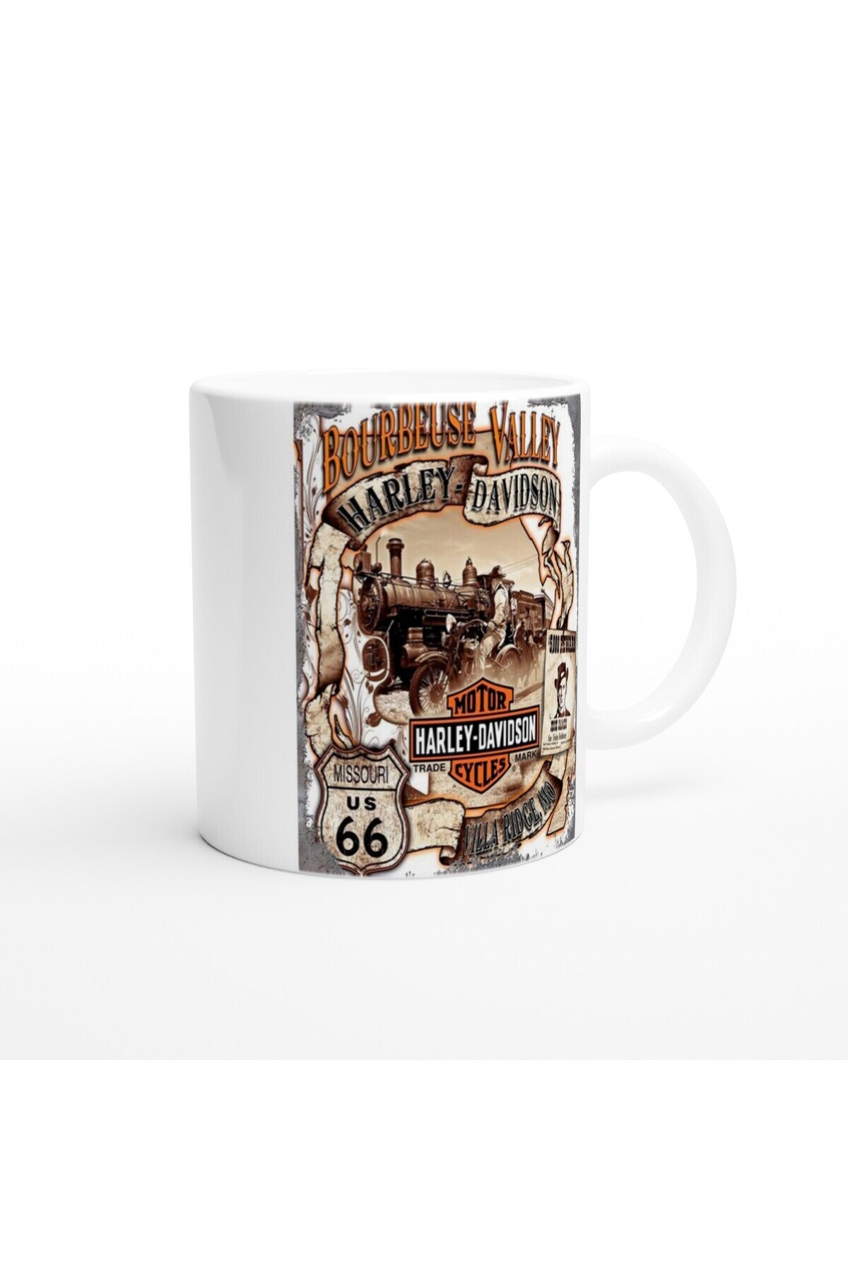 Bourbeuse Valley Harley-Davidson Rota 66 Temalı Kupa Bardak