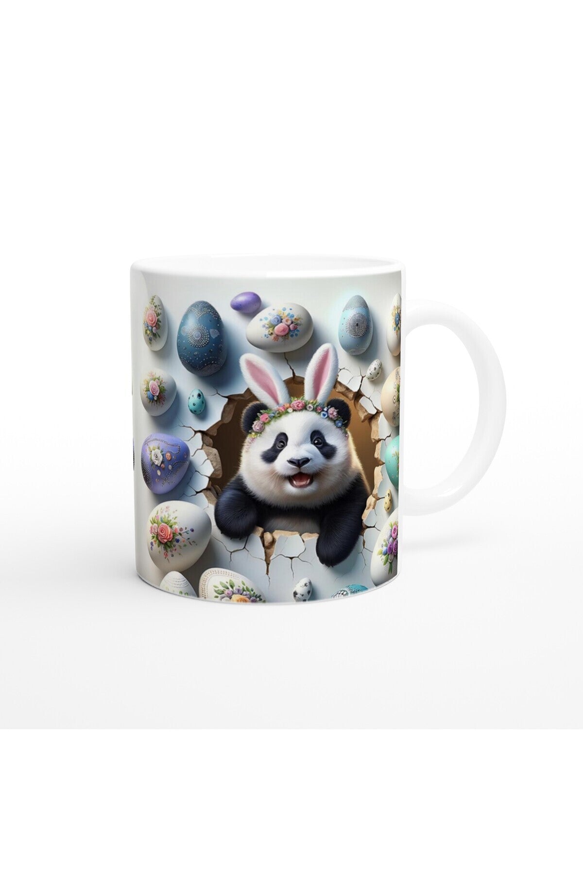 Tavşan Kulaklı Çiçek Taçlı Panda Temalı Baskılı Kupa Bardak