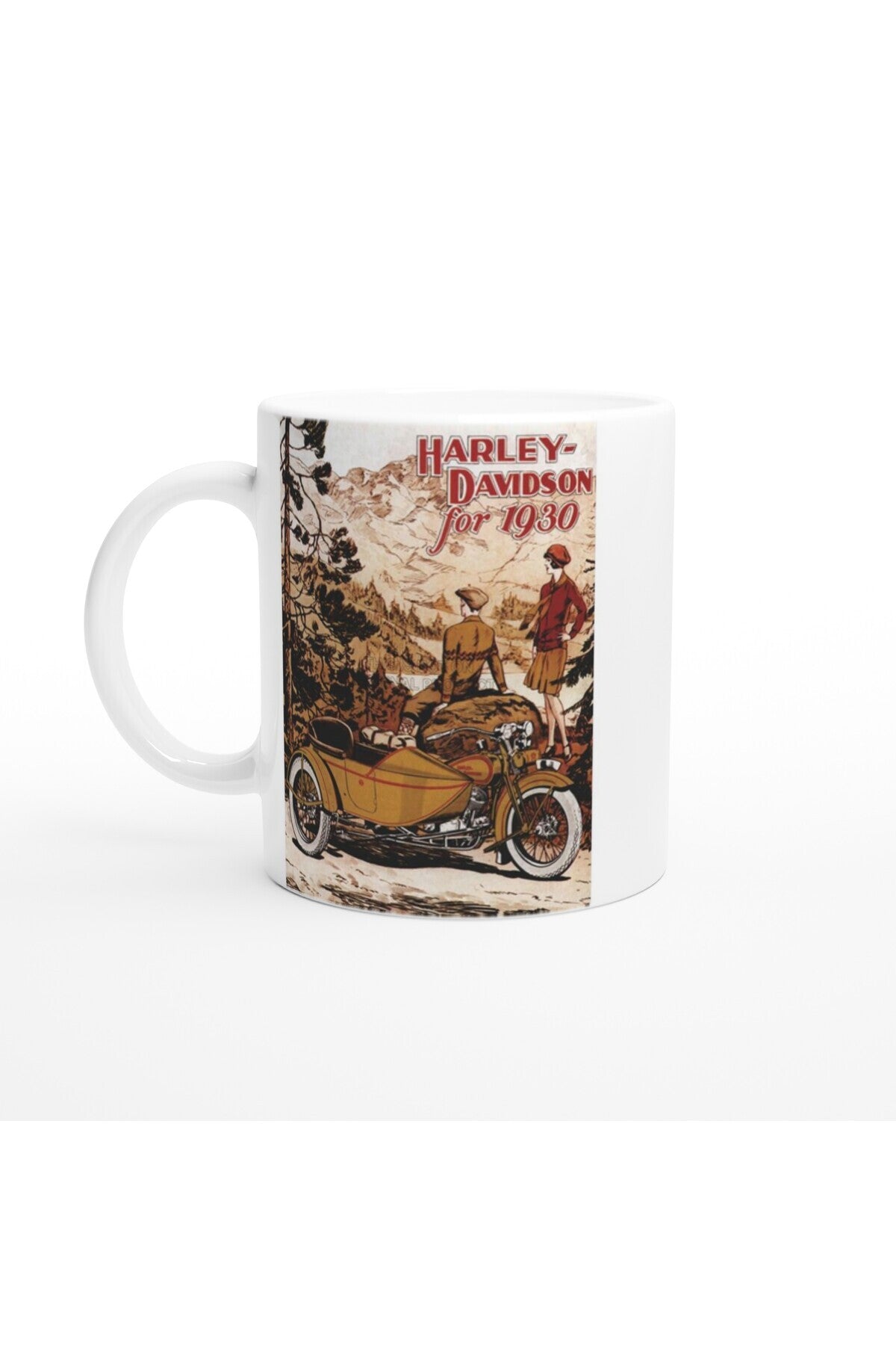 1930 Harley-Davidson Dağ Manzaralı Retro Kupa Bardak