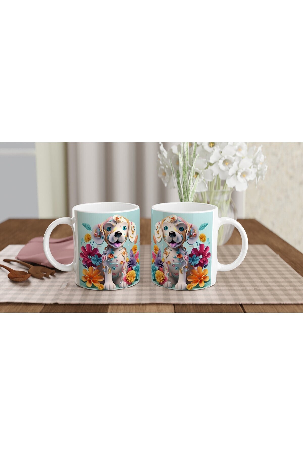 Konfeti Desenli Neşeli Köpek Baskılı Renkli Kupa Bardak