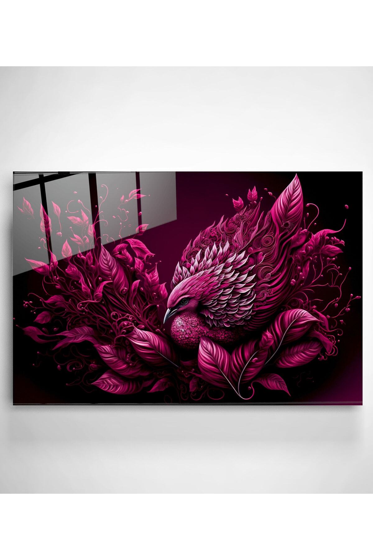 Pink Bird Cam Tablo, Dekoratif Cam Tablo (30 x 50)