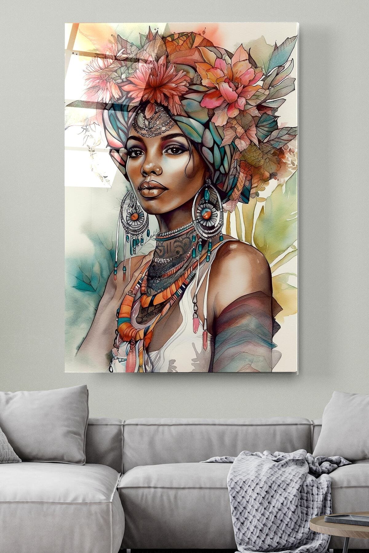 Afrikalı Kadın Cam Tablo, Dekoratif Cam Tablo