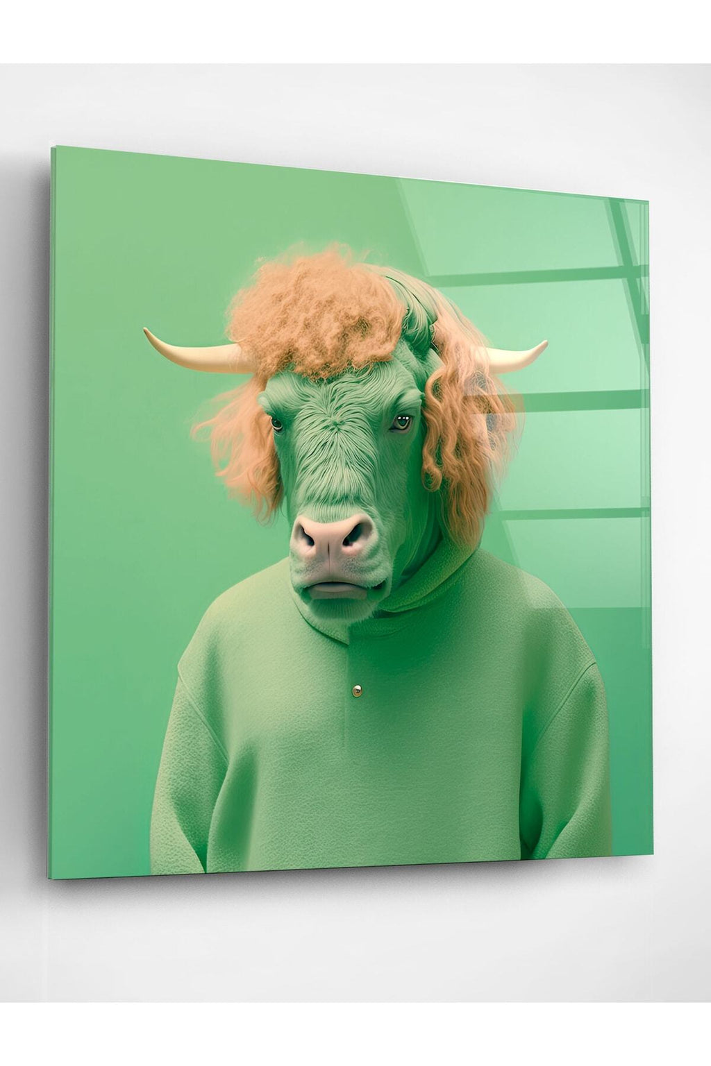 Inek Portre Cam Tablo, Dekoratif Cam Tablo (50 x 50)