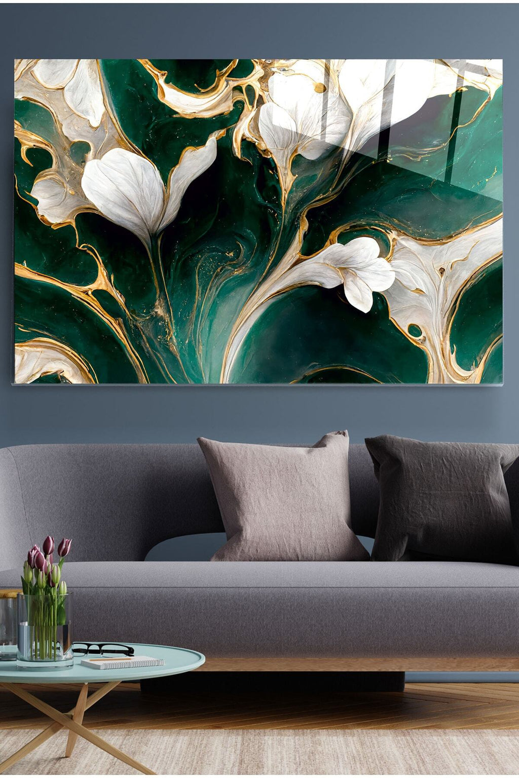 White And Green Cam Tablo, Dekoratif Cam Tablo (50 x 70)