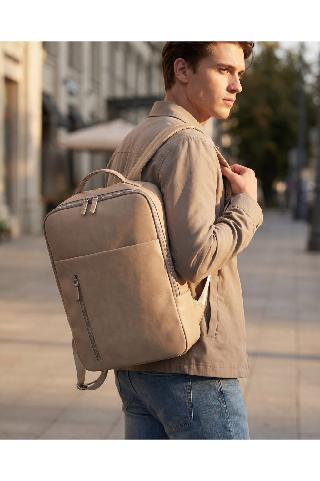 Bej Sırt Çantası Laptop Bölmeli Organizer Sırt Çanta