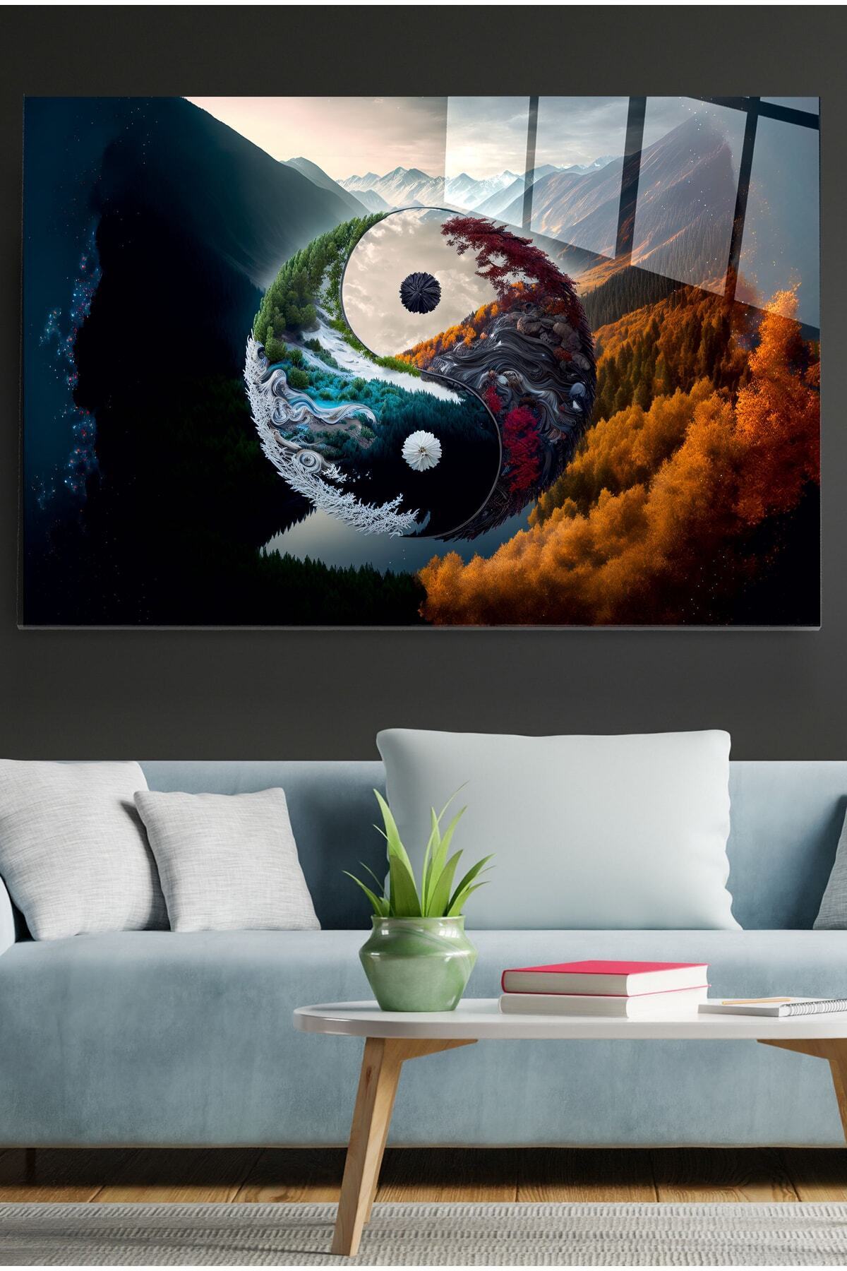 Yin Yang Cam Tablo, Dekoratif Cam Tablo (60 x 90)