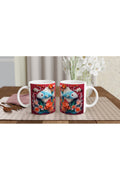 Çiçeklerle Süslenmiş Balık Baskılı Kupa Bardak