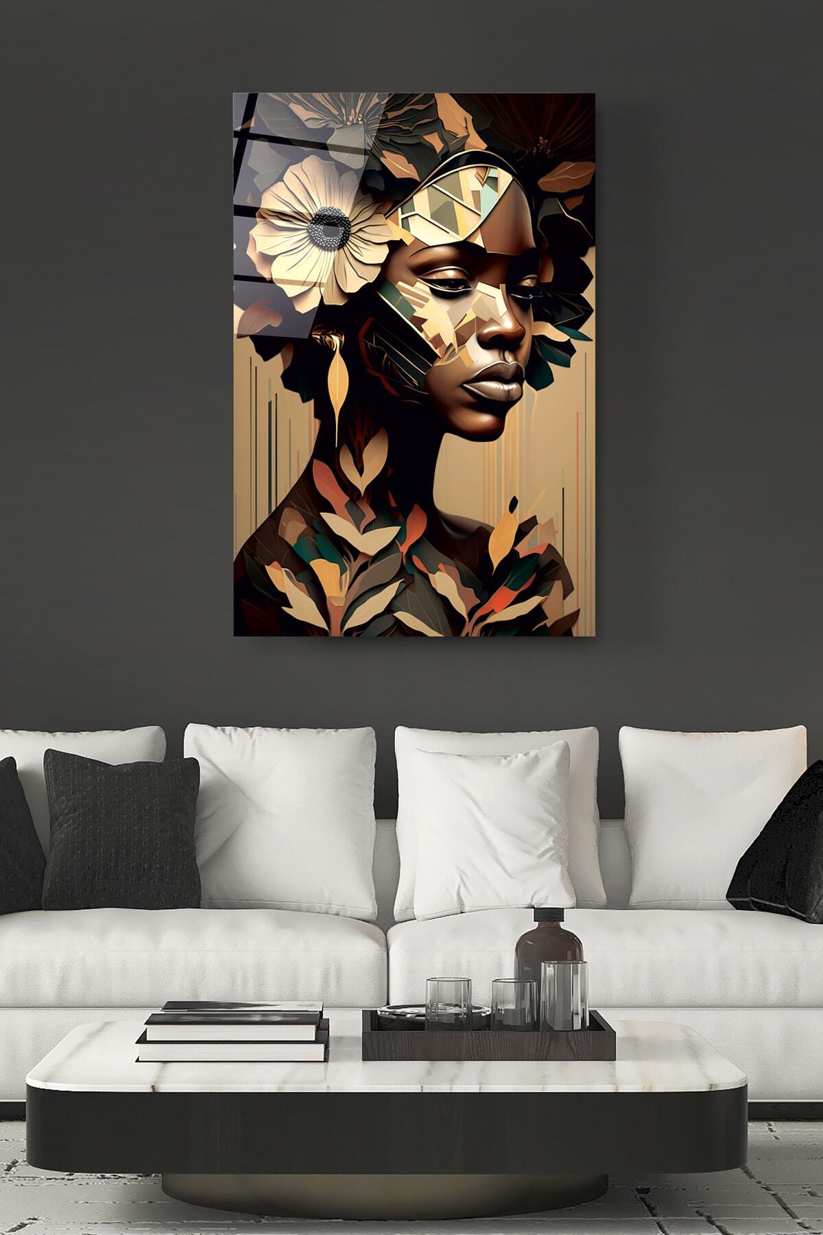 Afrikalı Kadın Cam Tablo, Dekoratif Cam Tablo (80 x 120)