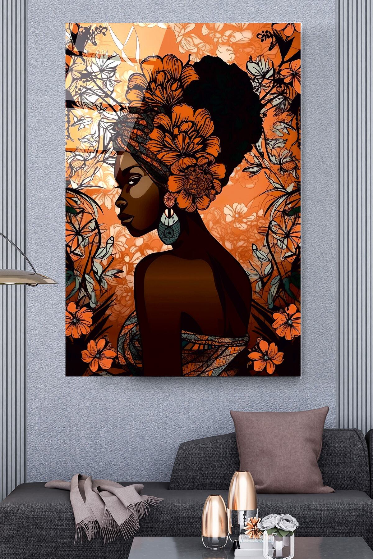 Dekoratif Afrikalı Kadın Dekoratif Cam Tablo