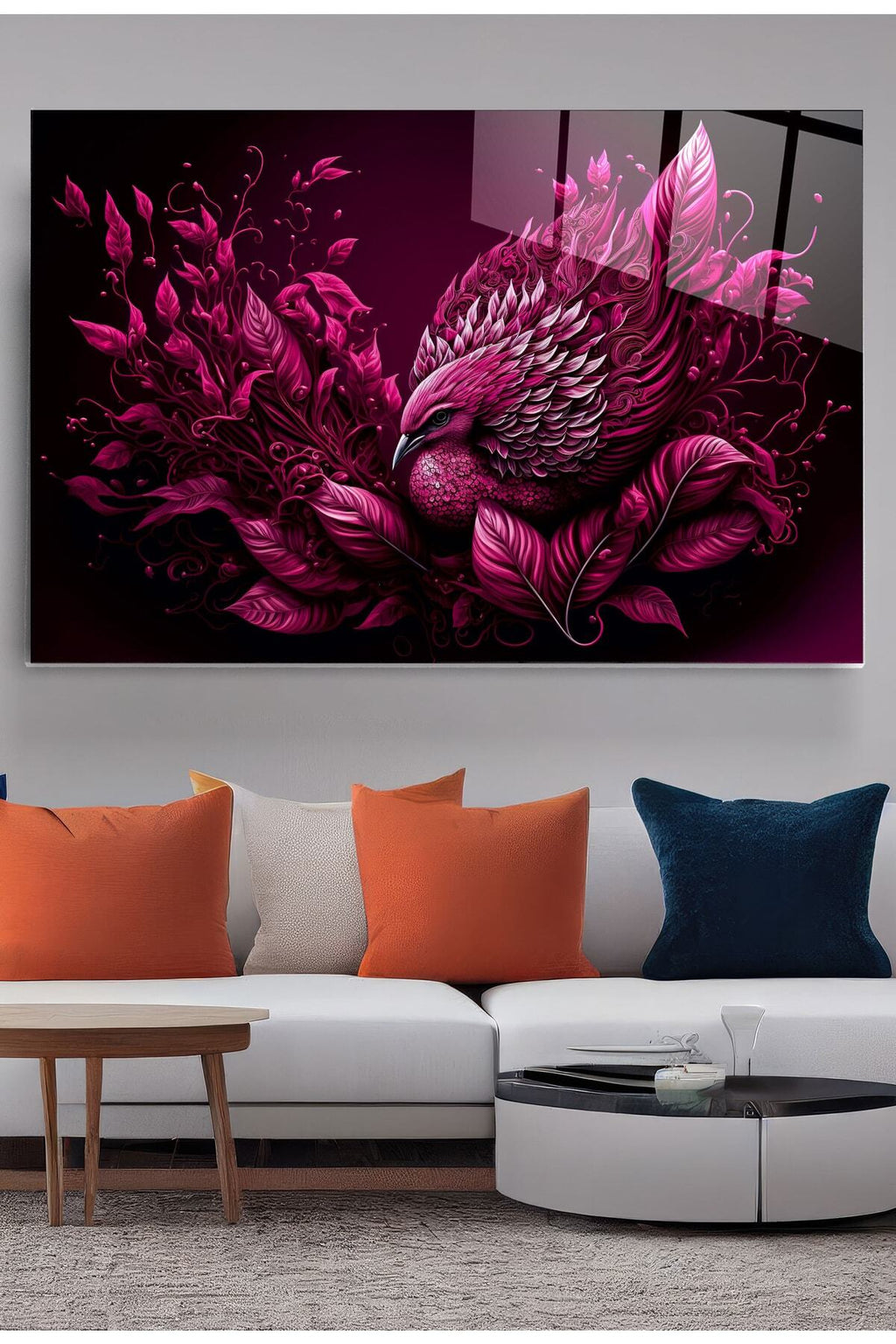 Pink Bird Cam Tablo, Dekoratif Cam Tablo