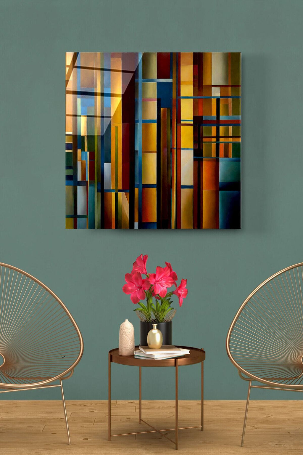 Dekoratif Cubism Art Dekoratif Cam Tablo