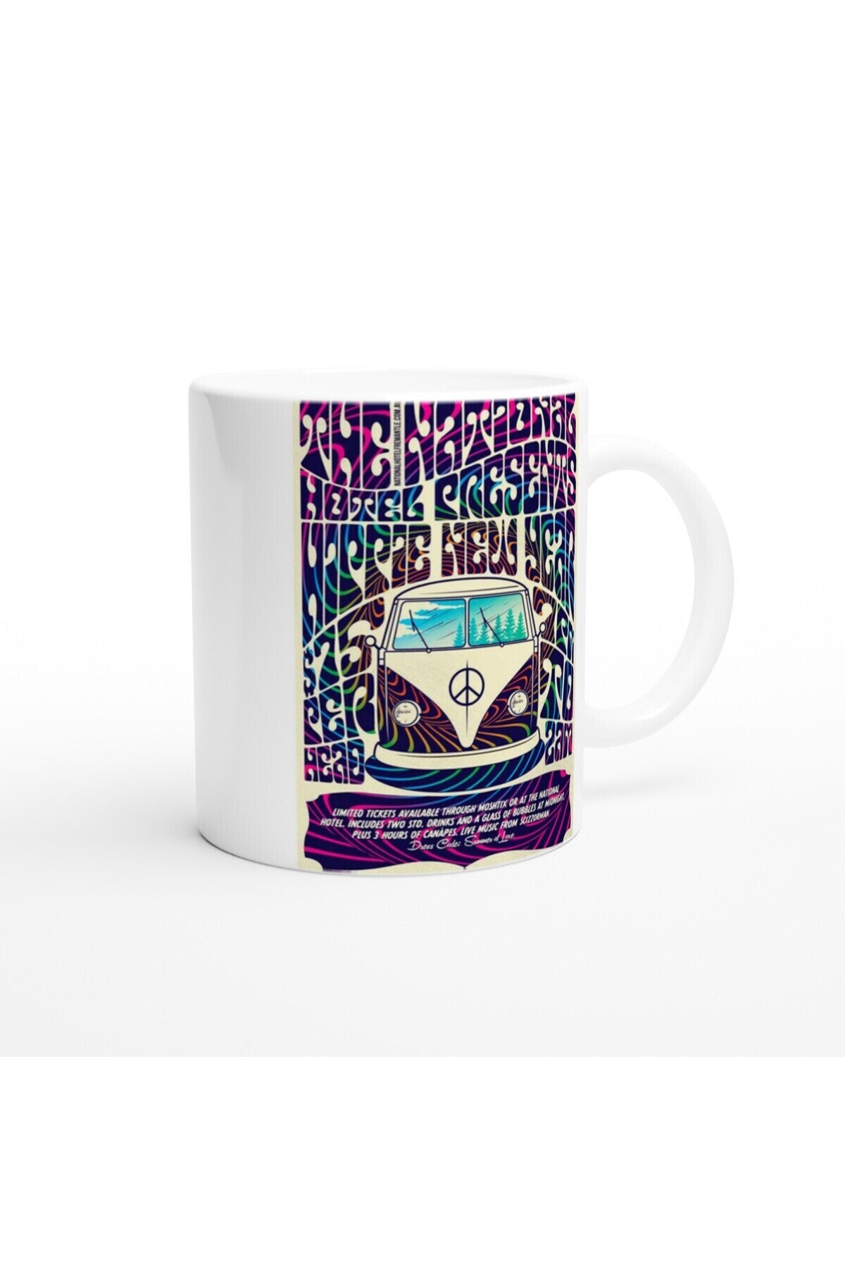 Peace & Love Renkli Hippie Van Temalı Kupa Bardak