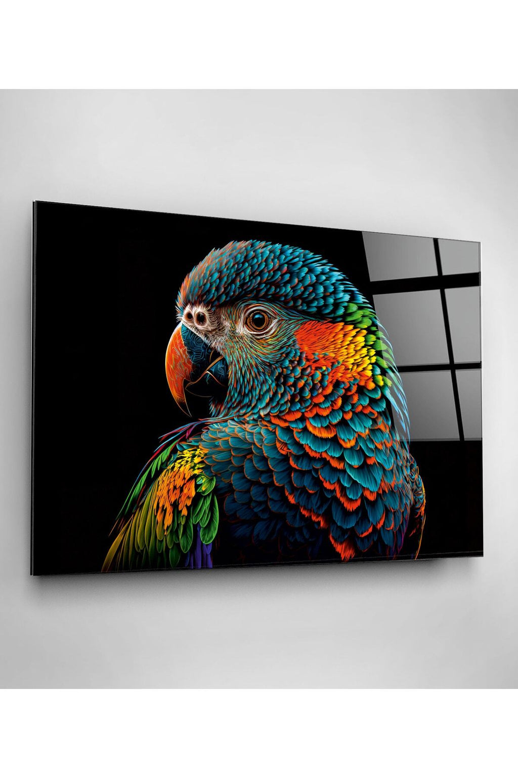 Colorful Feathered Bird Cam Tablo, Dekoratif Cam Tablo