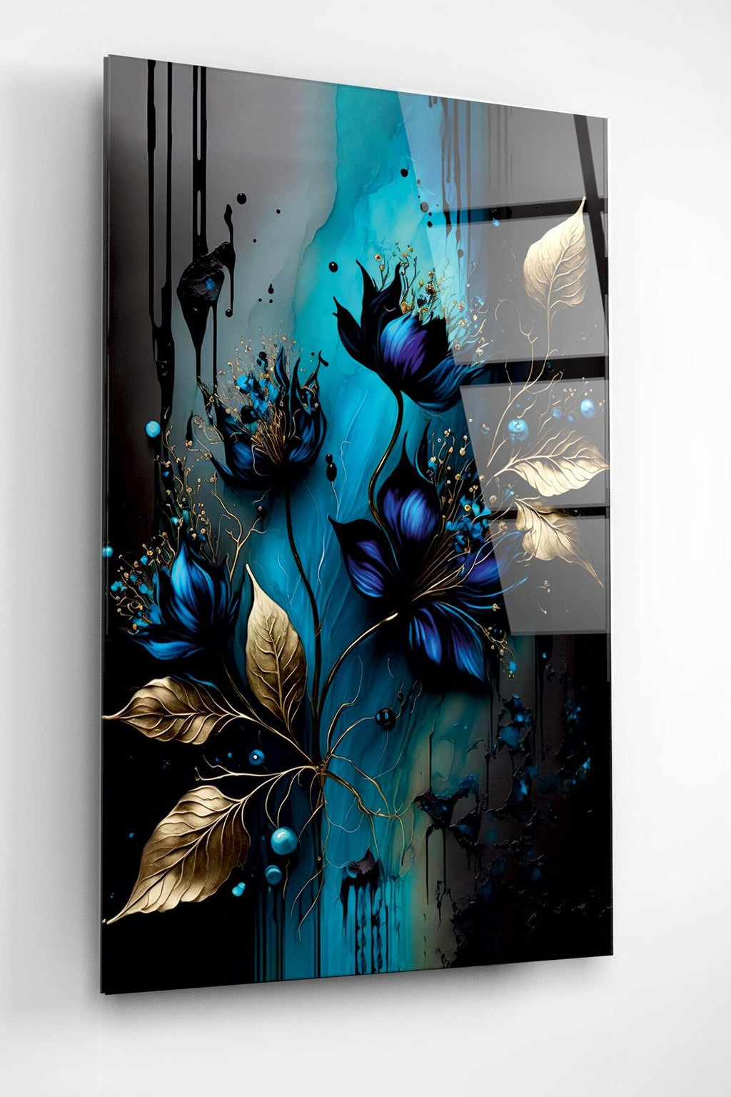 Abstract Flowers Cam Tablo, Dekoratif Cam Tablo