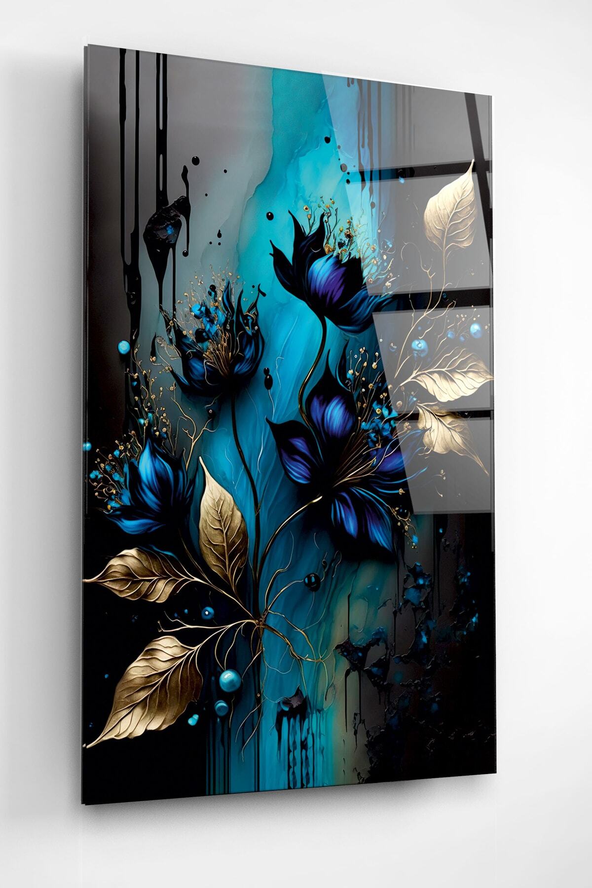 Abstract Flowers Cam Tablo, Dekoratif Cam Tablo