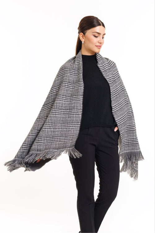 Çift Taraflı Ekoseli Yünlü Omuz Şalı - 70x190cm - Kışlık Şal (Tek Ebat)