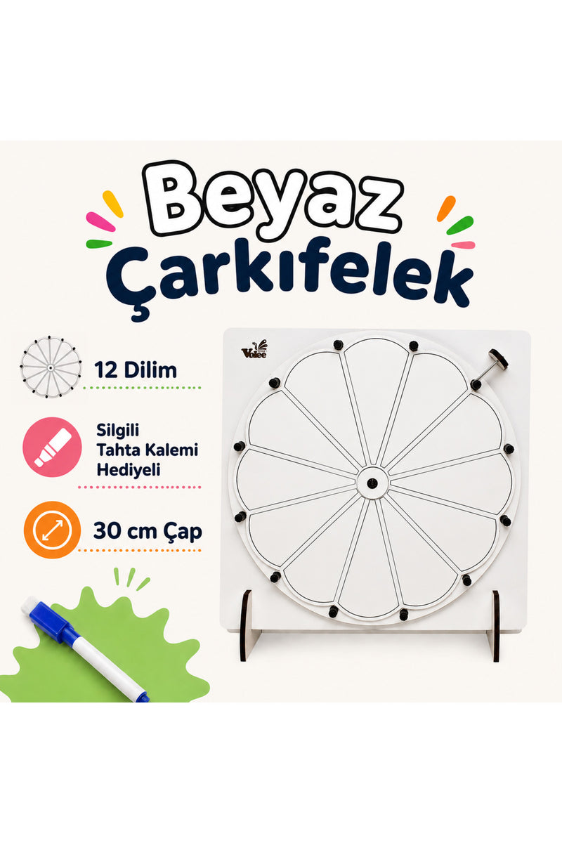 BEYAZ Çarkıfelek Oyunu Ahşap Eğitim Materyali + MES Akademi Eğitim Seti Hediye!