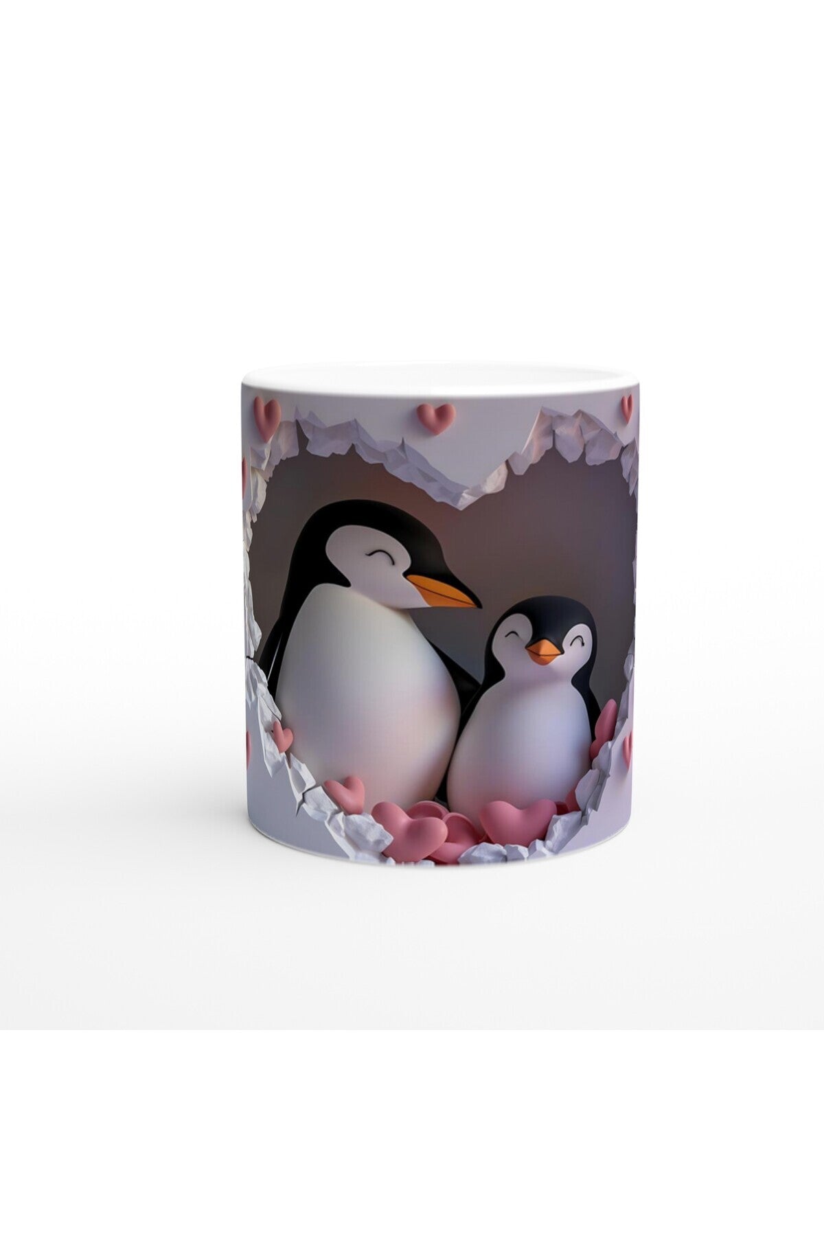 Kalpli Çatlaktan Bakan Penguenler Temalı Baskılı Kupa Bardak