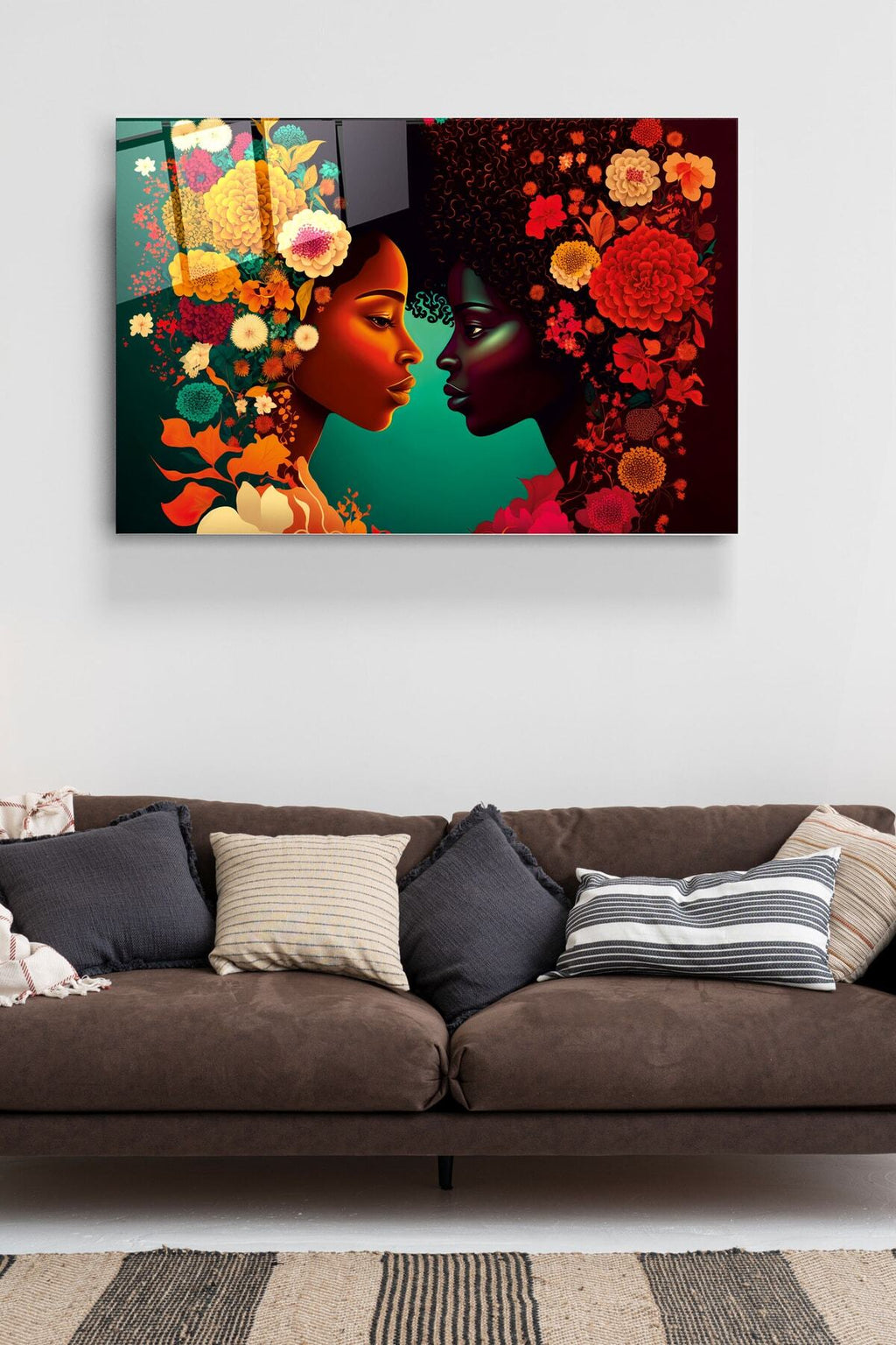 Woman Flower Cam Tablo, Dekoratif Cam Tablo (30 x 50)