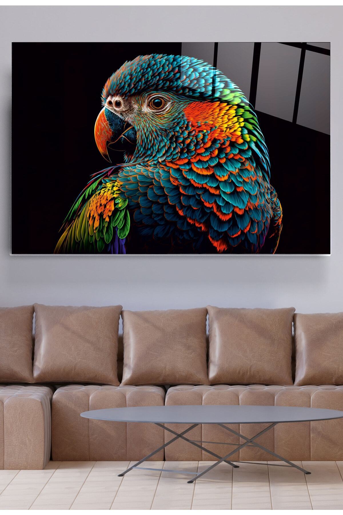 Colorful Feathered Bird Cam Tablo, Dekoratif Cam Tablo (50 x 70)