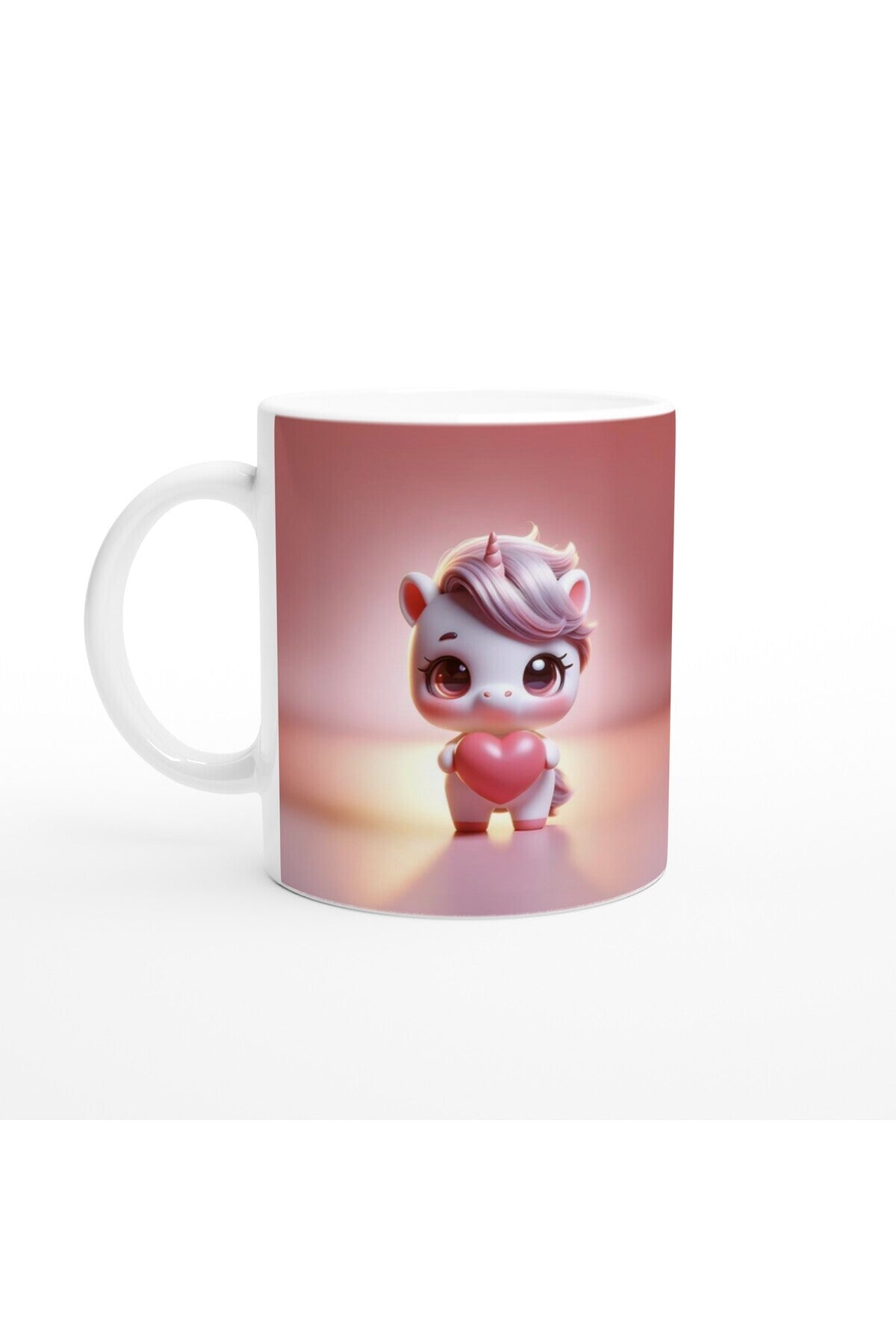Kalp Tutan Sevimli Unicorn Temalı Baskılı Kupa Bardak