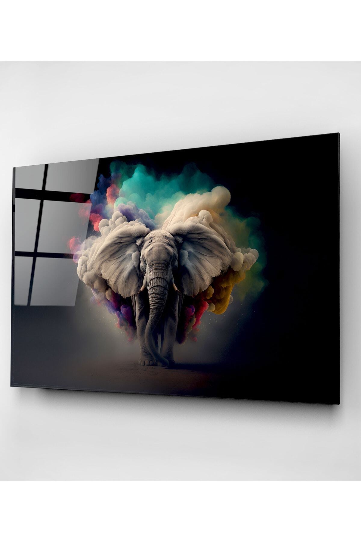 Dekoratif Colorful Elephant Dekoratif Cam Tablo