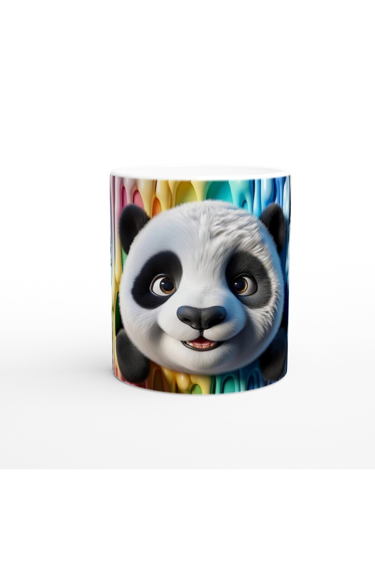 Renkli Damlaların Arasından Bakan Sevimli Panda Temalı Baskılı Kupa Bardak