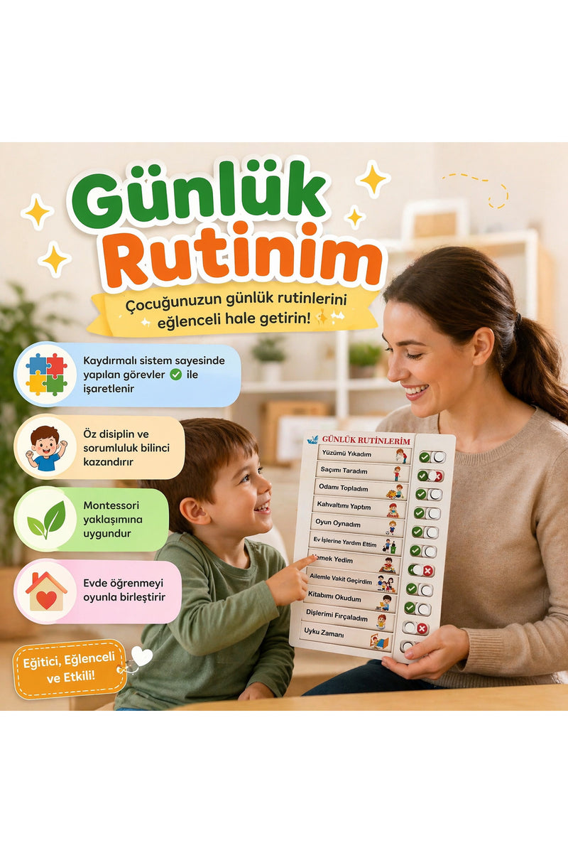 “Günlük Rutinlerim” Ahşap Takip Panosu + MES Akademi Eğitim Seti Hediye!