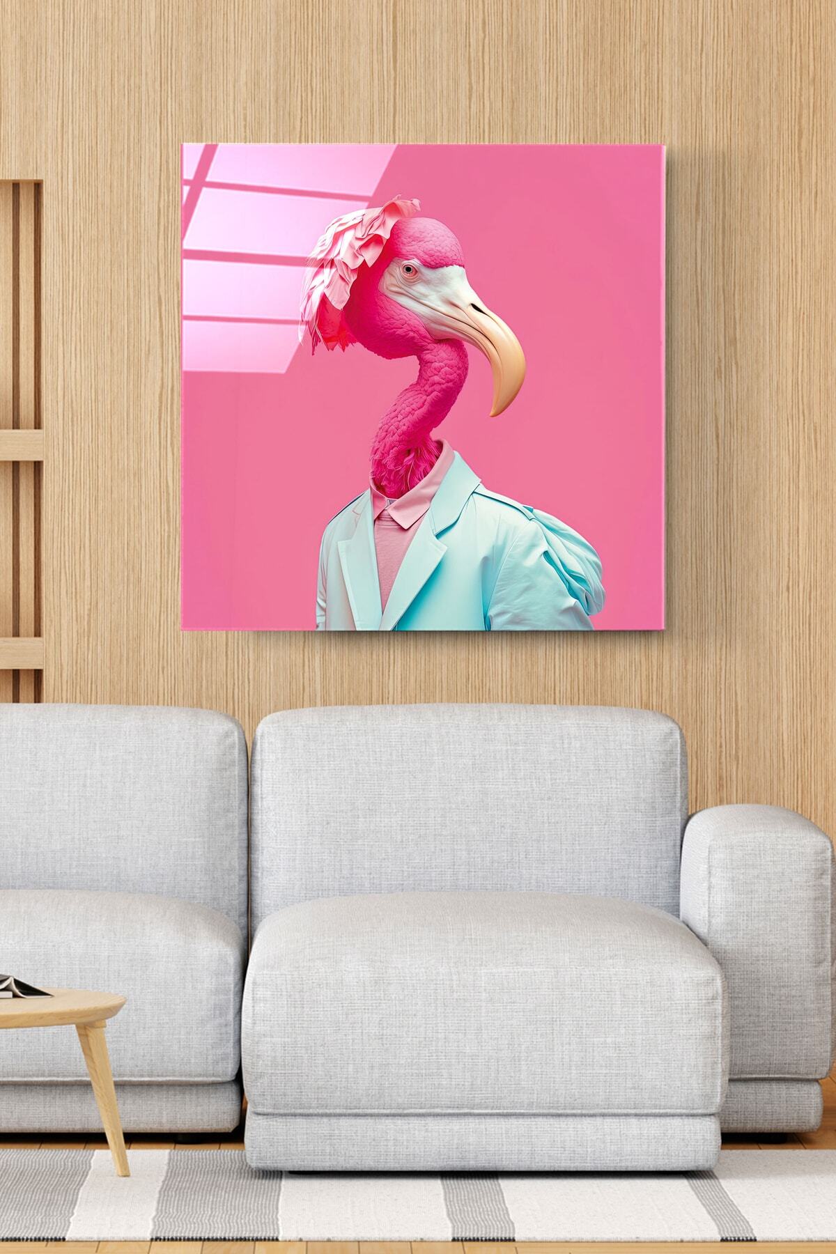 Flamingo Portre Cam Tablo, Dekoratif Cam Tablo