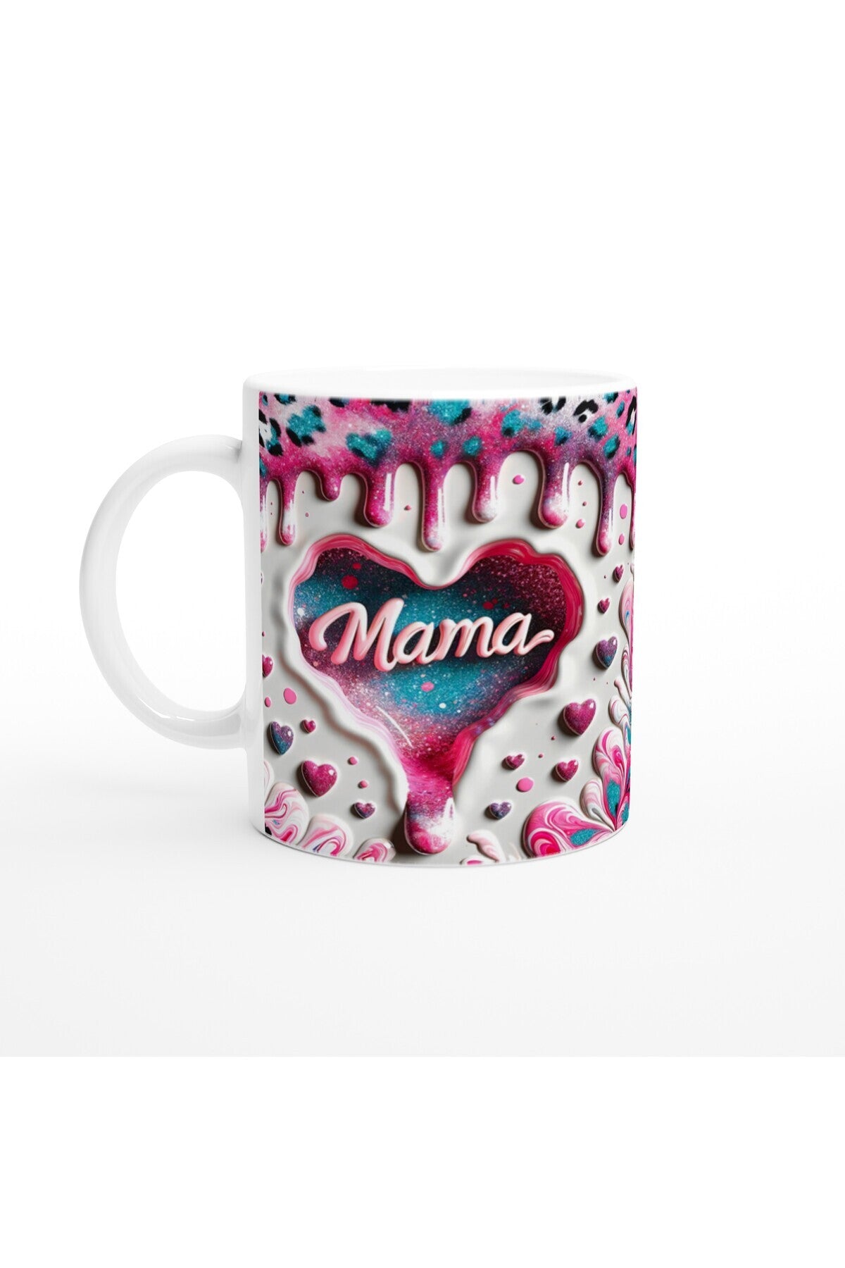 Mama Yazılı Sanatsal Desenli Kalpli Anneler Günü Kupa Bardak