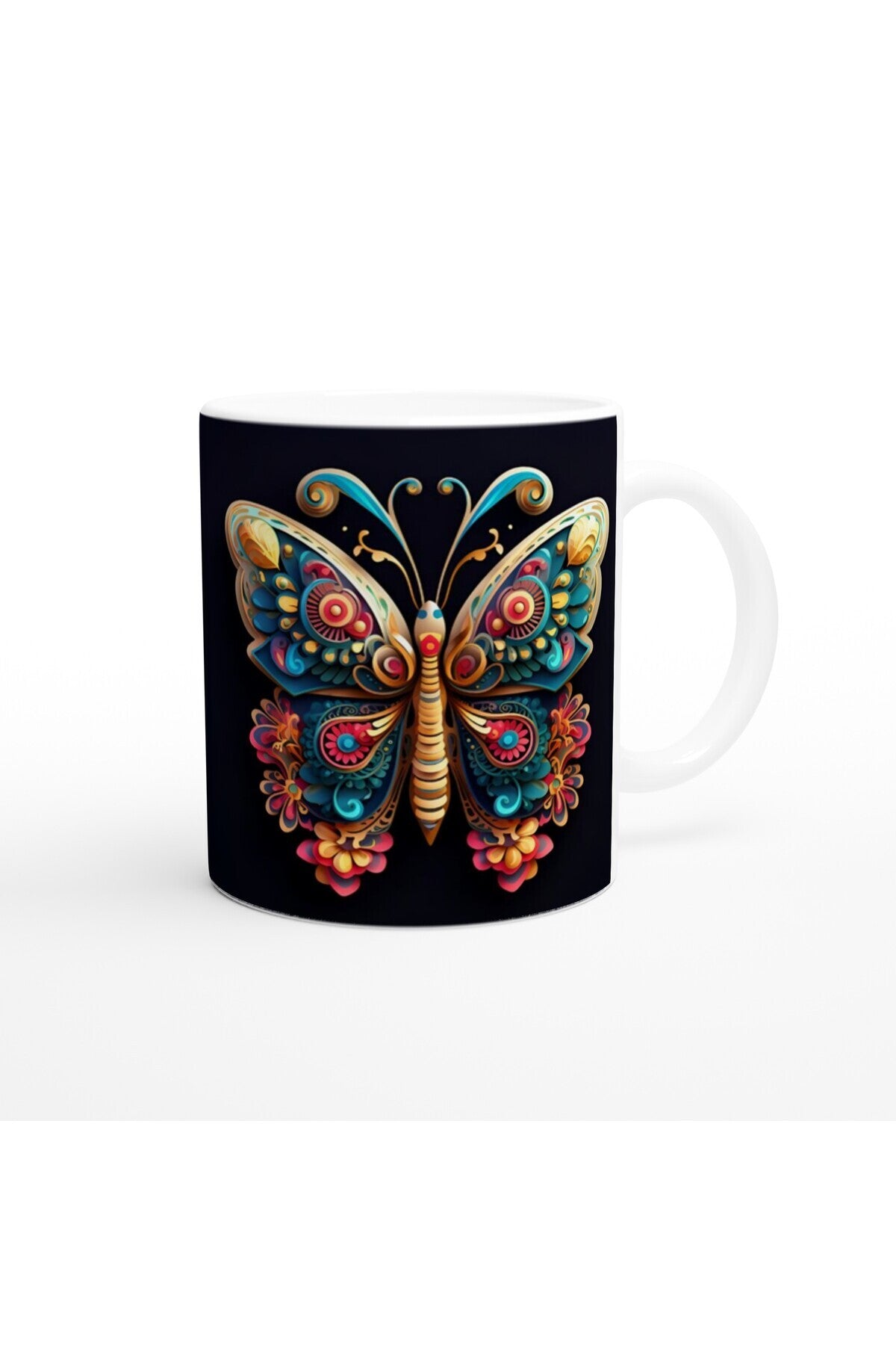 Renkli Kelebek Baskılı Kupa Bardak