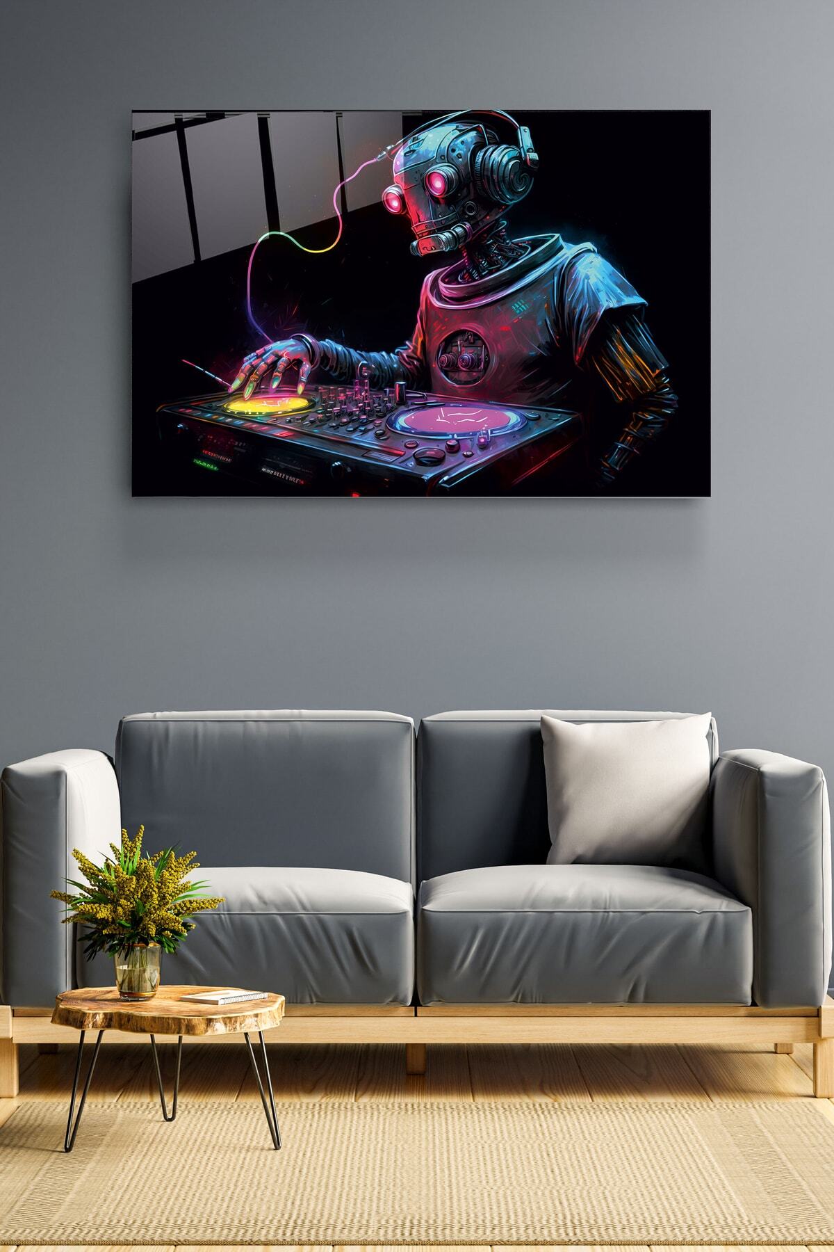 Dj Robot Cam Tablo, Dekoratif Cam Tablo (50 x 70)